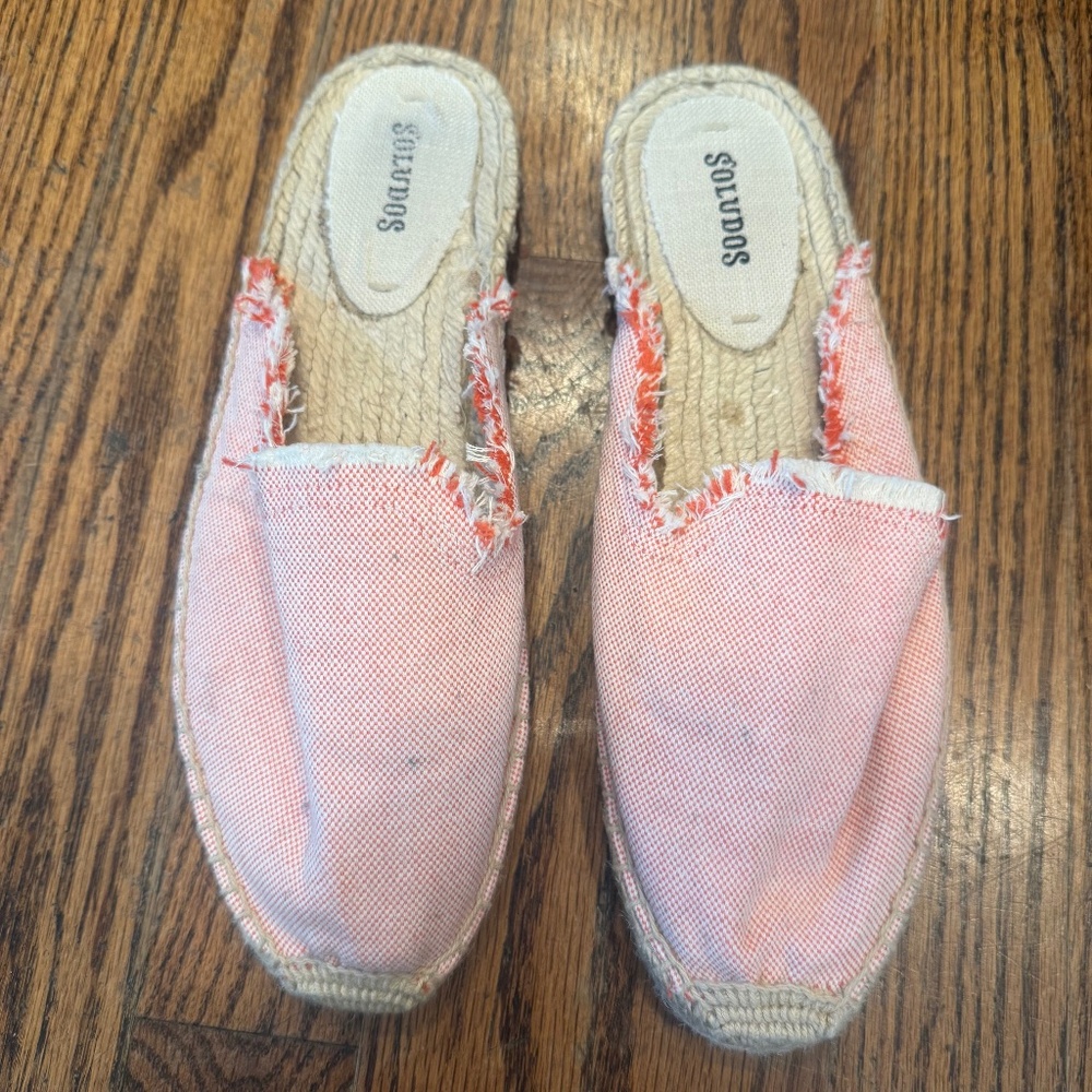 🍓 Soludos Canvas Espadrille Mules - Red & White Micro Check (Size 8) ☀️